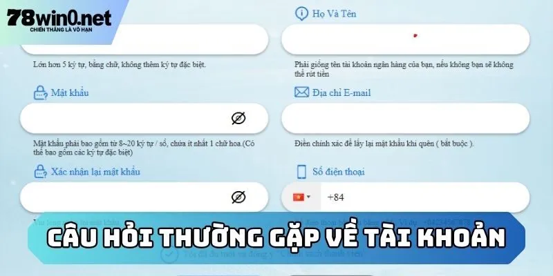 câu hỏi thưởng gặp tạo tài khoản