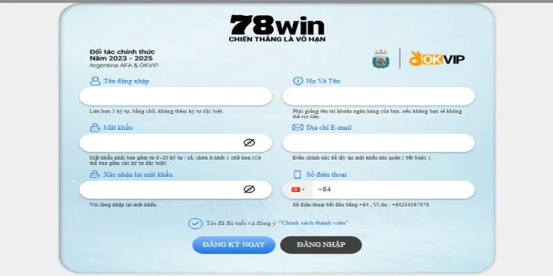 đăng ký 78win biểu mẫu