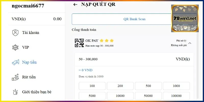 nạp tiền 78win ngân hàng