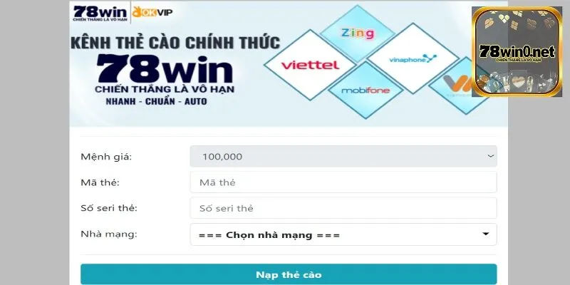 nạp tiền 78win thẻ cào